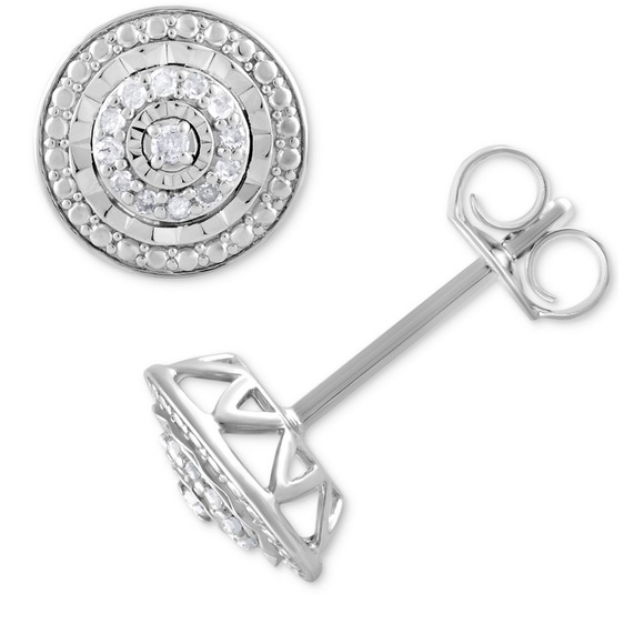 Diamond Multi-Halo Stud Earrings 1/10 ct t.w. In Sterling Silver - Picture 1 of 6